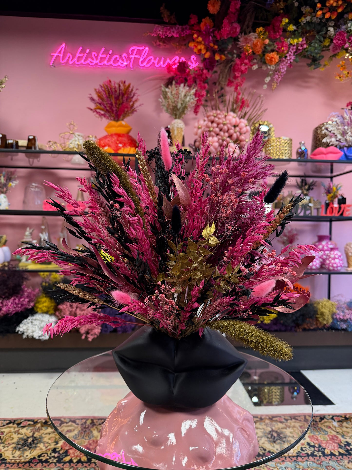 Lippen Black Large X Flowers Valentine