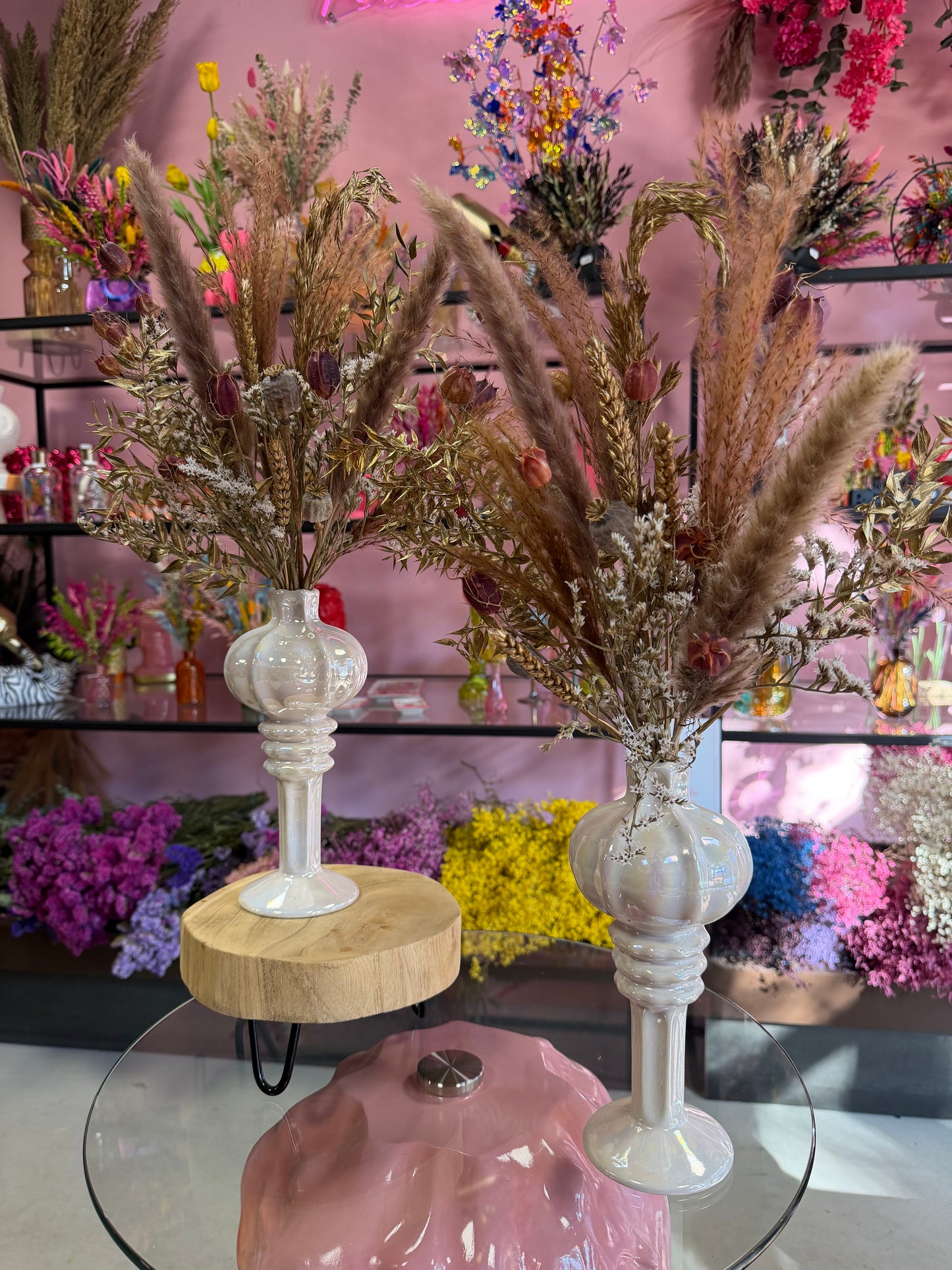 Vazen set crème & Flowers