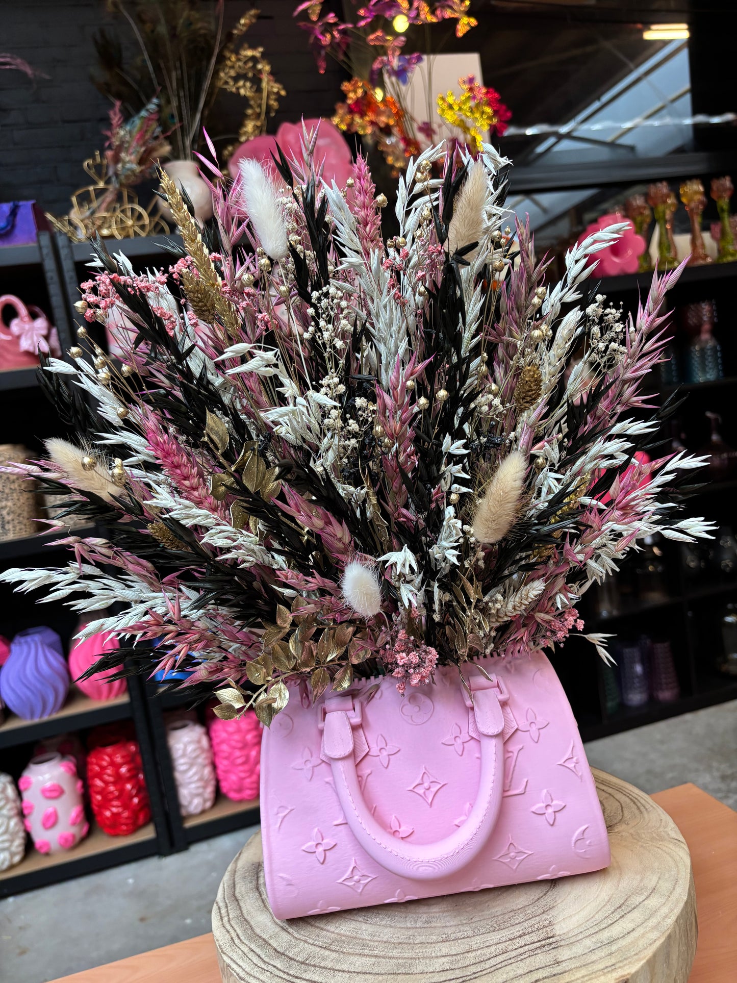 Bag vase pink & Flowers Chique