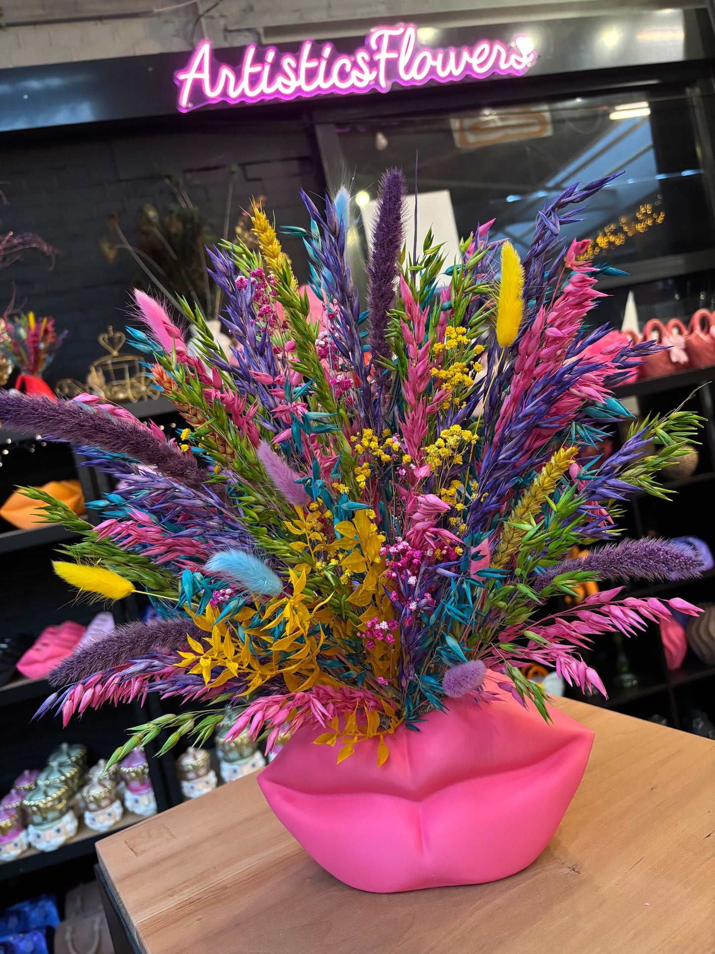 Lippen Neon Pink Large X Flowers Ibiza