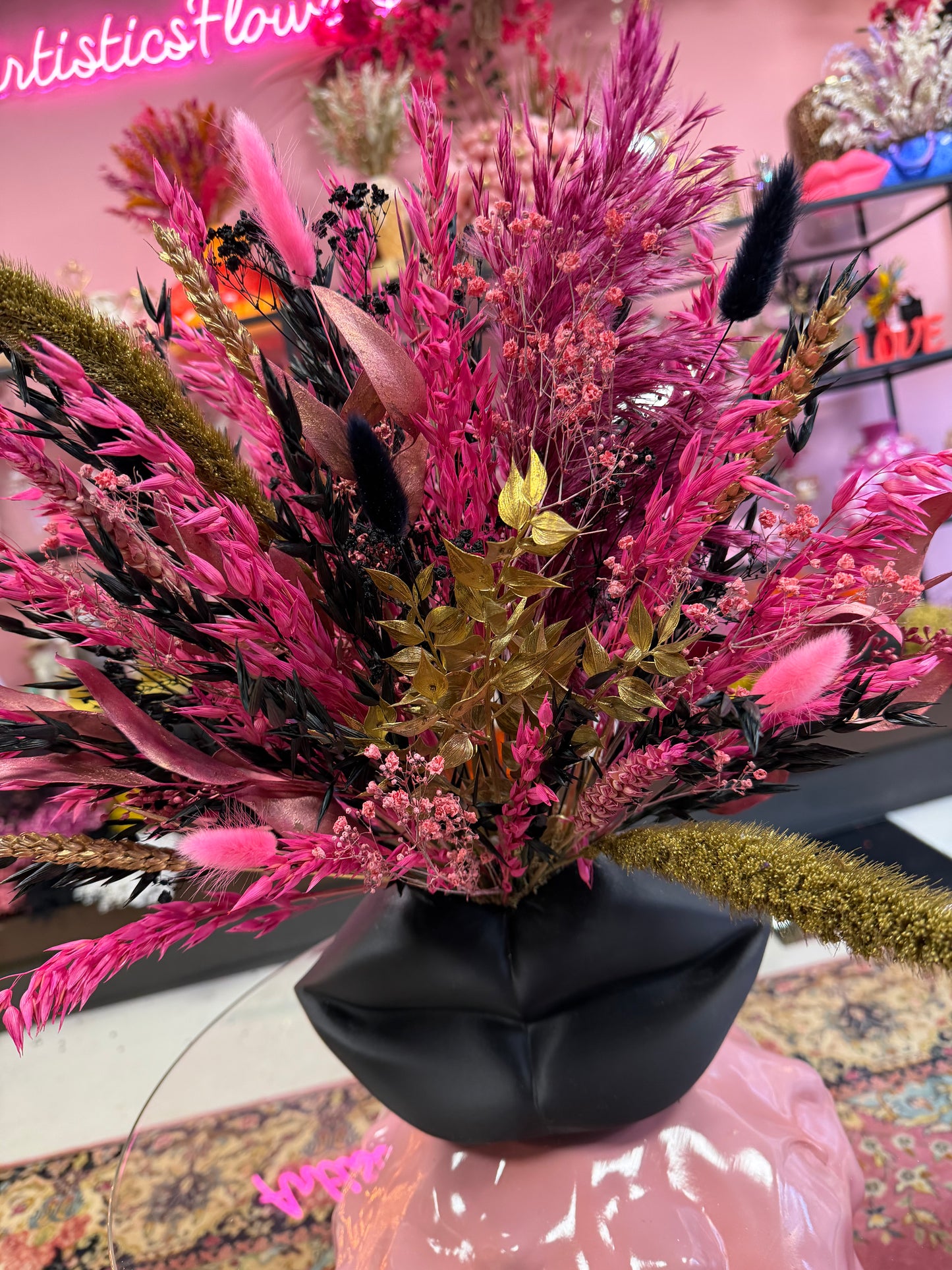 Lippen Black Large X Flowers Valentine