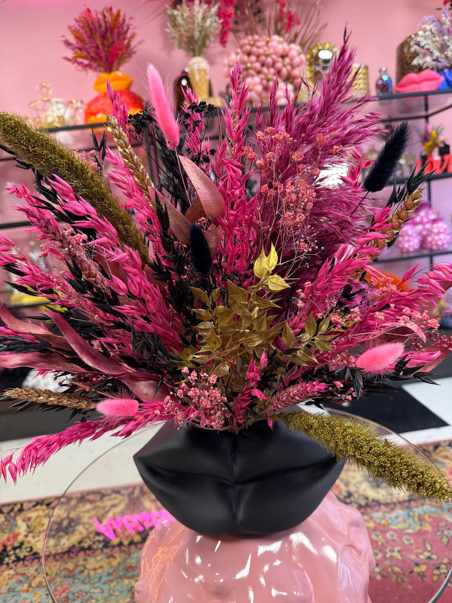 Lippen Black Large X Flowers Valentine