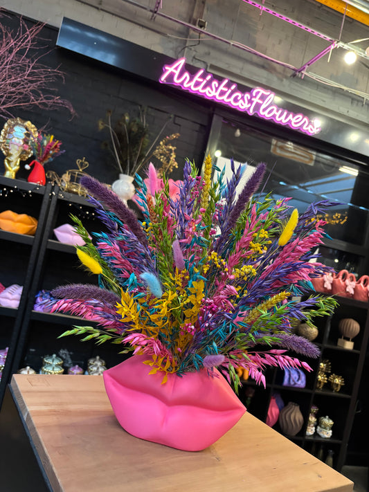 Lippen Neon Pink Large X Flowers Ibiza