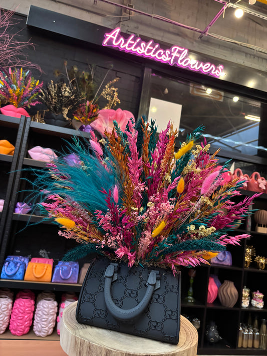 Bag vase black 2.0 & Flowers Smaragd