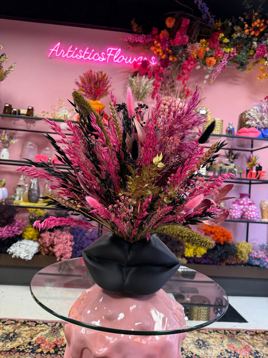 Lippen Black Large X Flowers Valentine